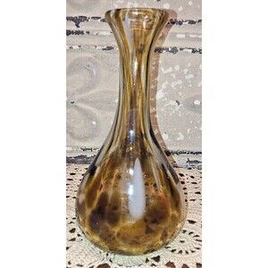 Vintage Amber Art Glass Vase Tortoiseshell Look Brown, White, Red
